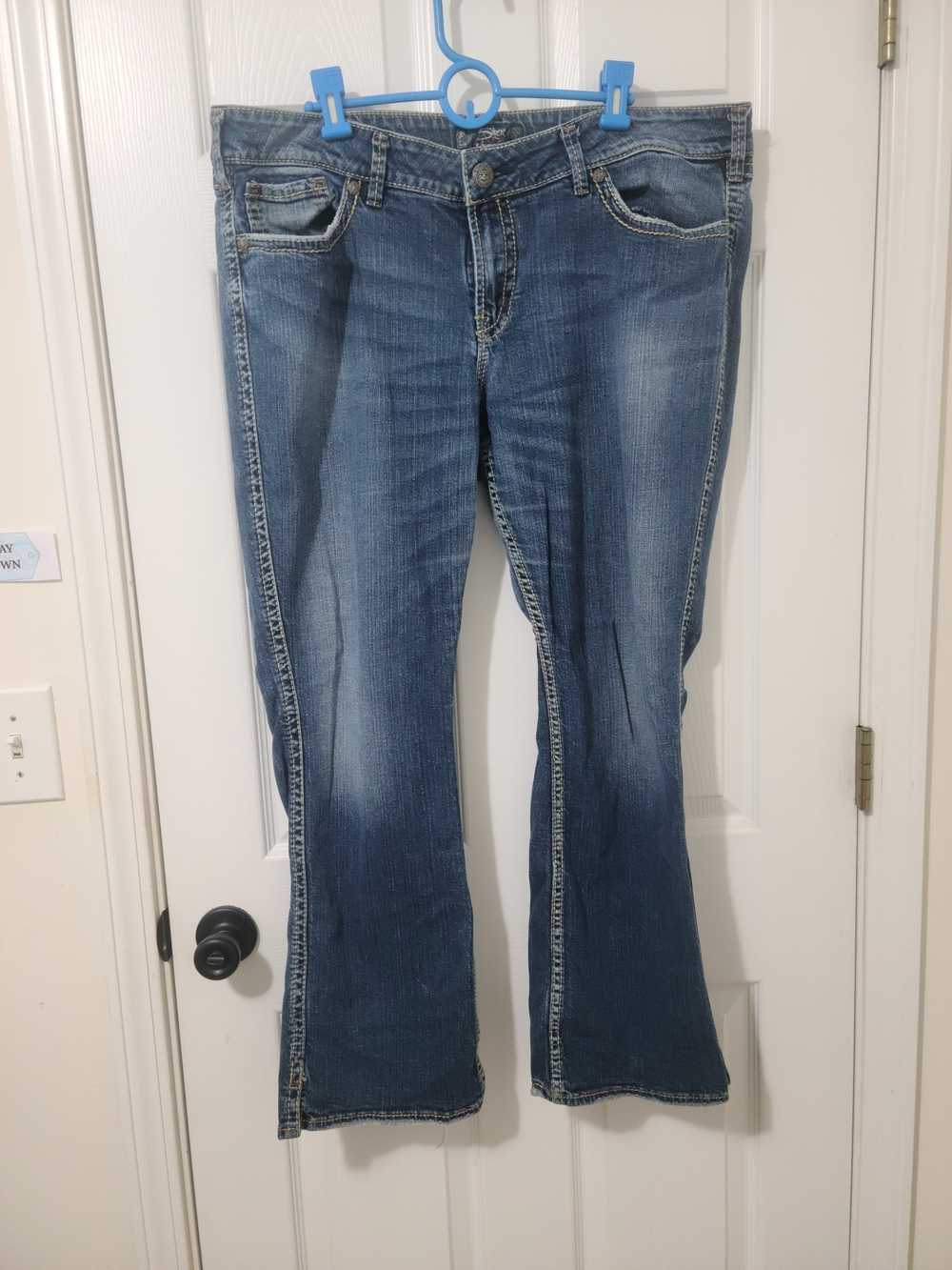 Silver Jeans Women's Distressed Mid-Blue Flare Denim